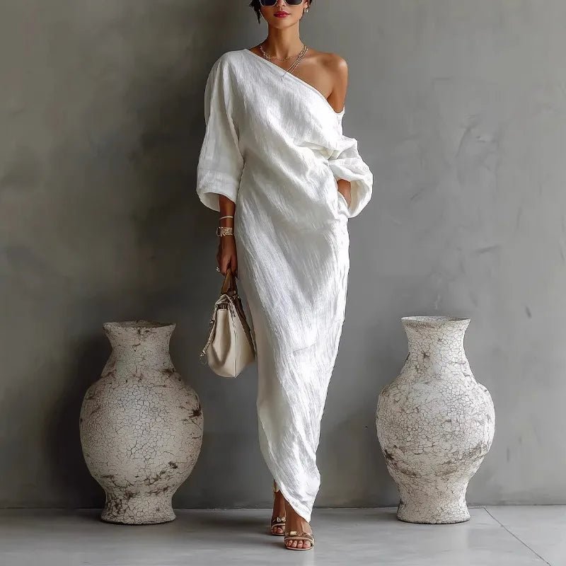 Mathilda | Elegantes One-Shoulder Leinen-Maxikleid