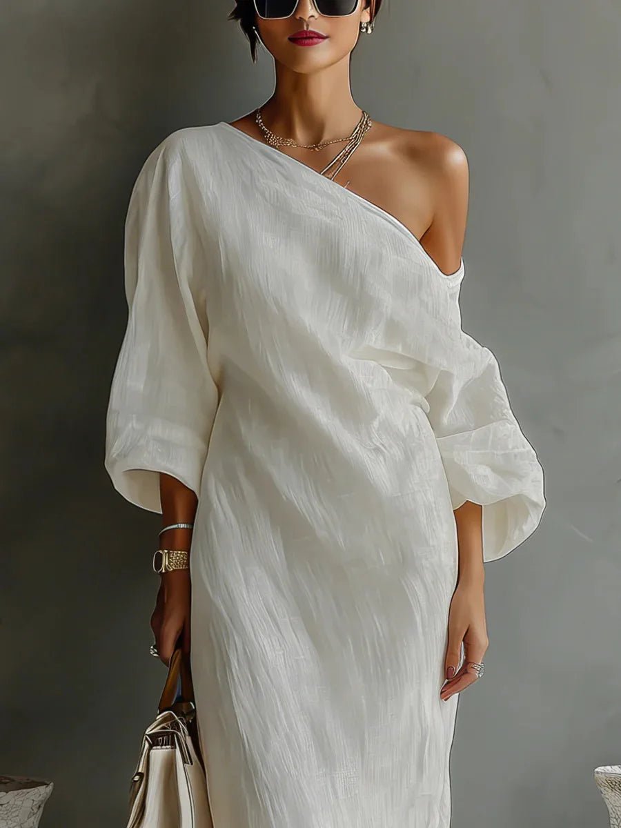 Mathilda | Elegantes One-Shoulder Leinen-Maxikleid