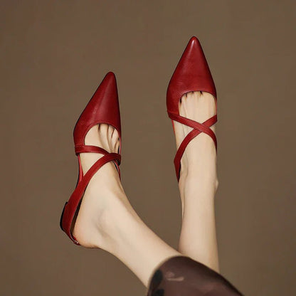 Franziska | Elegante Leder-Mules mit Kreuzriemen und spitzer Form