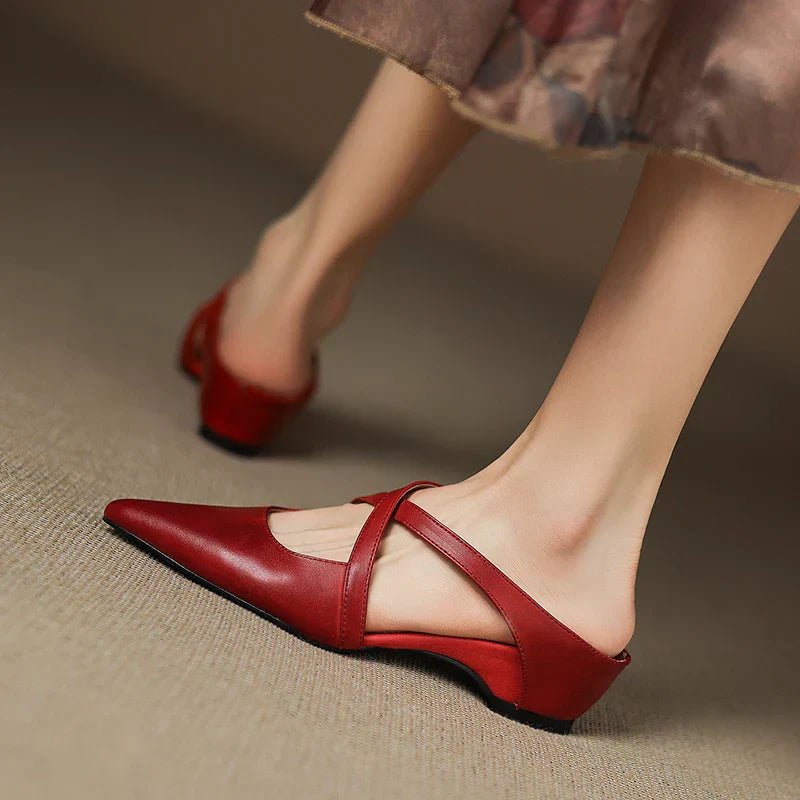 Franziska | Elegante Leder-Mules mit Kreuzriemen und spitzer Form
