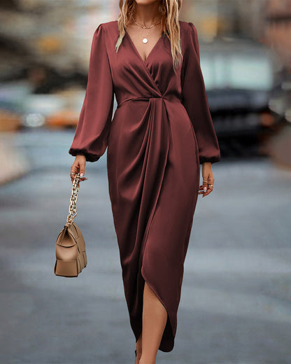 Elena | Elegantes Midi-Wickelkleid mit langen Ärmeln für Damen