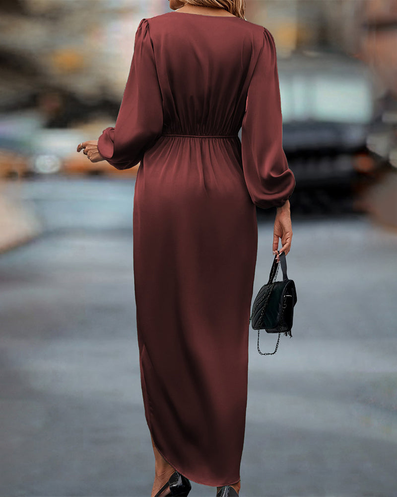 Elena | Elegantes Midi-Wickelkleid mit langen Ärmeln für Damen