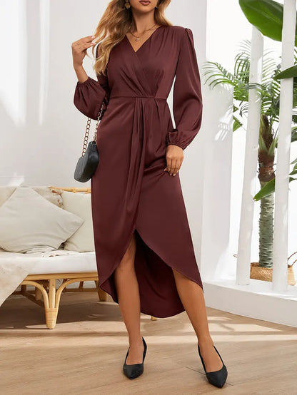 Elena | Elegantes Midi-Wickelkleid mit langen Ärmeln für Damen