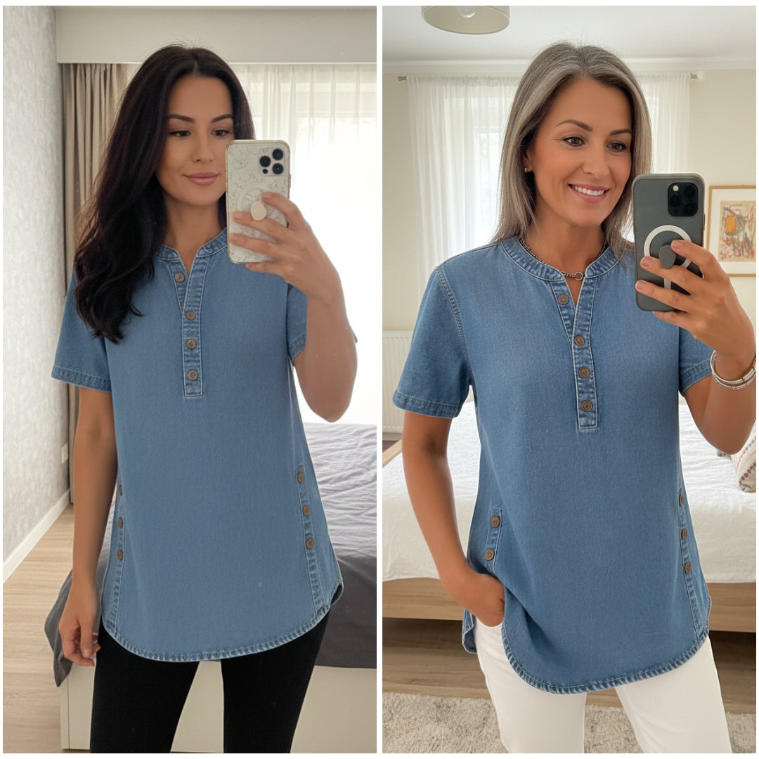 Aurelis™ | Denim-Bluse mit Knopfleiste und lockerer Passform