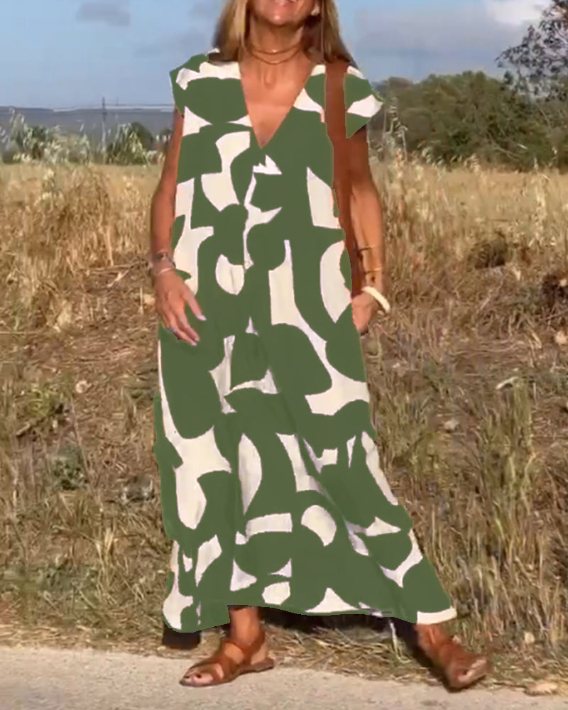 Aurelis™ | Damen Kleid mit Abstract Muster und V-Ausschnitt