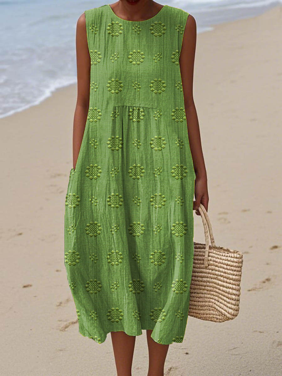 Isla | Leichtes Sommer-Midikleid mit Stickerei und Taschen