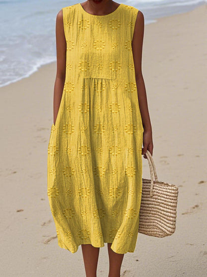 Isla | Leichtes Sommer-Midikleid mit Stickerei und Taschen