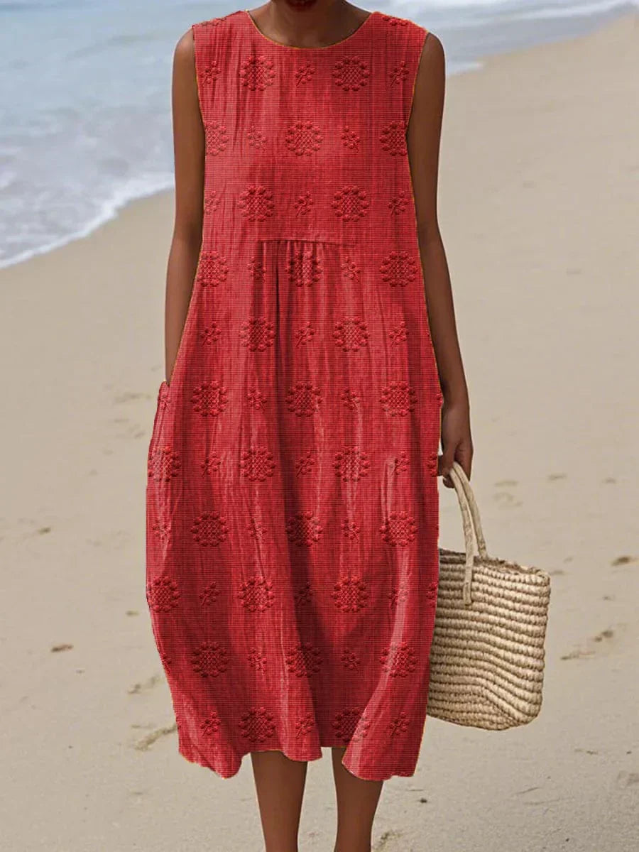 Isla | Leichtes Sommer-Midikleid mit Stickerei und Taschen