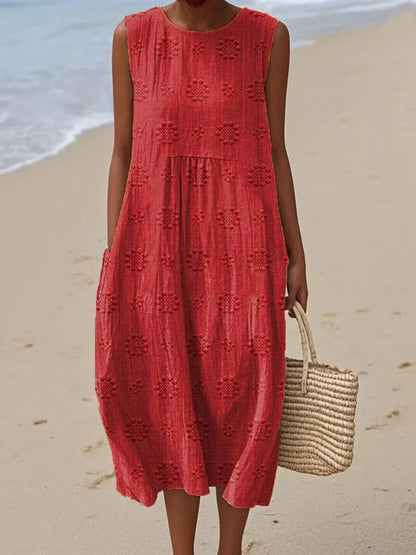 Isla | Leichtes Sommer-Midikleid mit Stickerei und Taschen
