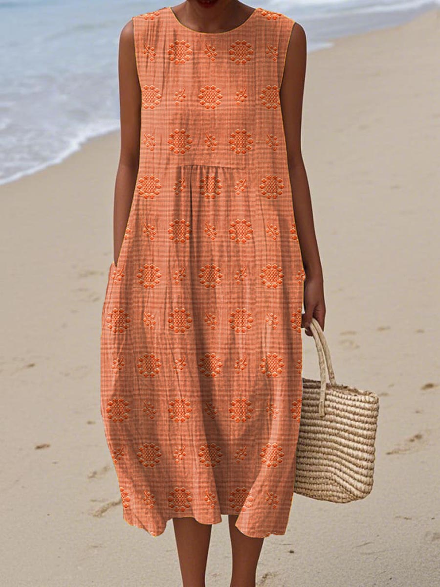 Isla | Leichtes Sommer-Midikleid mit Stickerei und Taschen