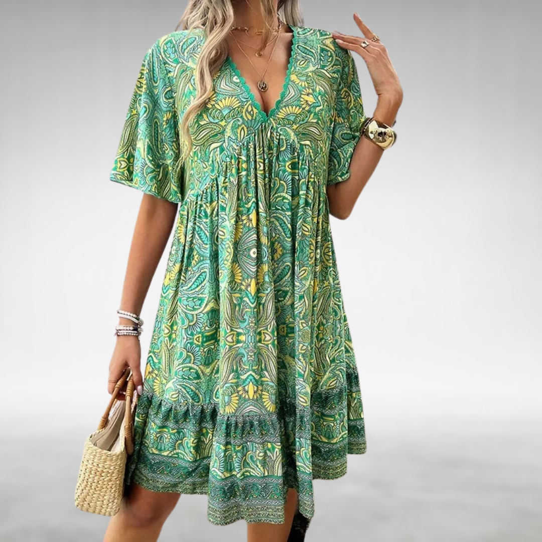 Frieda | Charmantes und fließendes Kurzarm-Boho-Minikleid