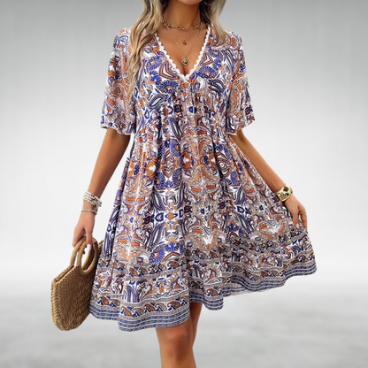 Frieda | Charmantes und fließendes Kurzarm-Boho-Minikleid