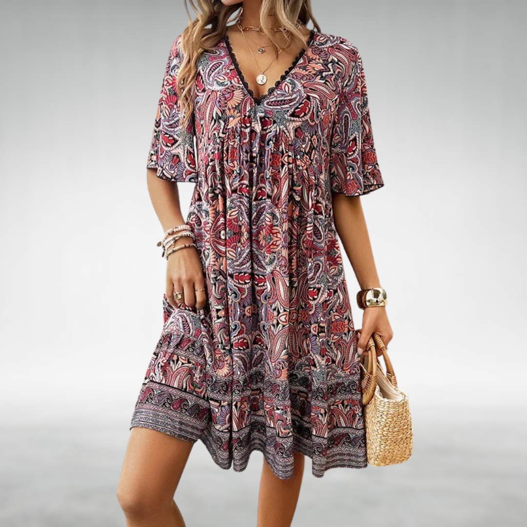 Frieda | Charmantes und fließendes Kurzarm-Boho-Minikleid