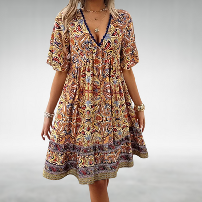 Frieda | Charmantes und fließendes Kurzarm-Boho-Minikleid