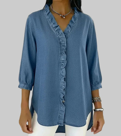 Aurelis™ | Fließende Denim-Bluse mit V-Ausschnitt