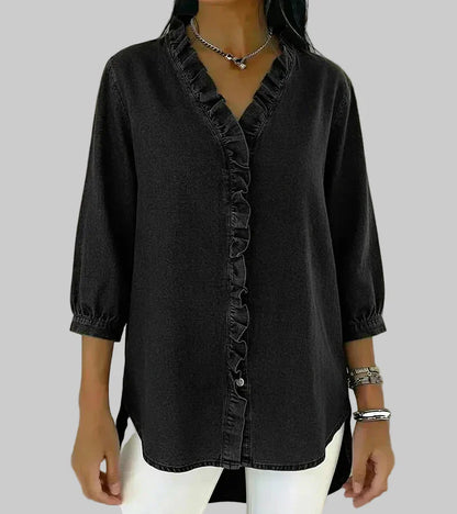 Aurelis™ | Fließende Denim-Bluse mit V-Ausschnitt