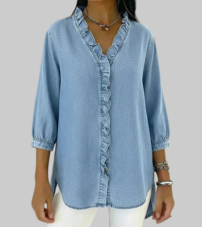 Aurelis™ | Fließende Denim-Bluse mit V-Ausschnitt