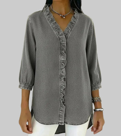 Aurelis™ | Fließende Denim-Bluse mit V-Ausschnitt