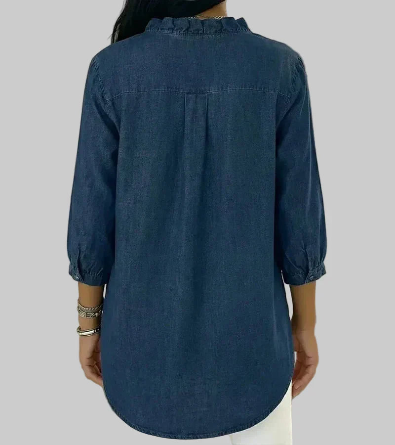 Aurelis™ | Denim-Bluse mit V-Ausschnitt und 3/4-Ärmeln
