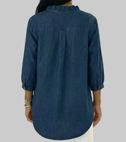 Aurelis™ | Denim-Bluse mit V-Ausschnitt und 3/4-Ärmeln