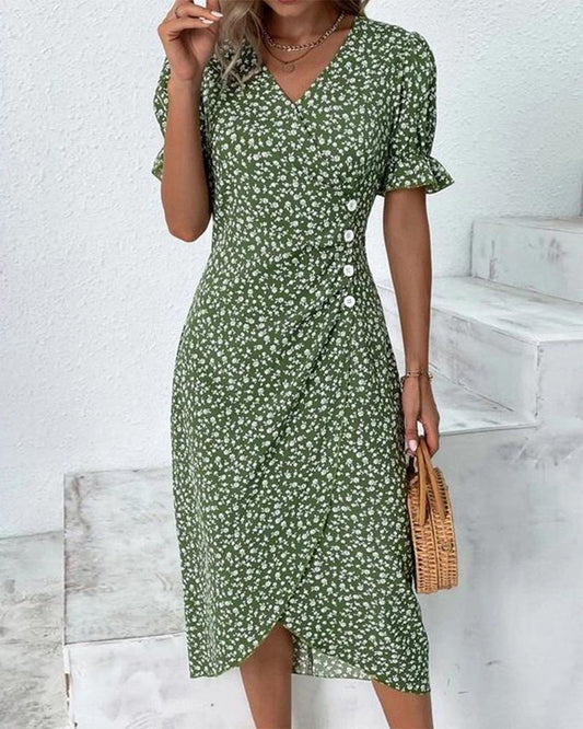 Charlotte | Midi-Wickelkleid mit Blumenmuster und V-Ausschnitt