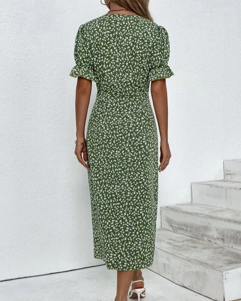 Charlotte | Midi-Wickelkleid mit Blumenmuster und V-Ausschnitt