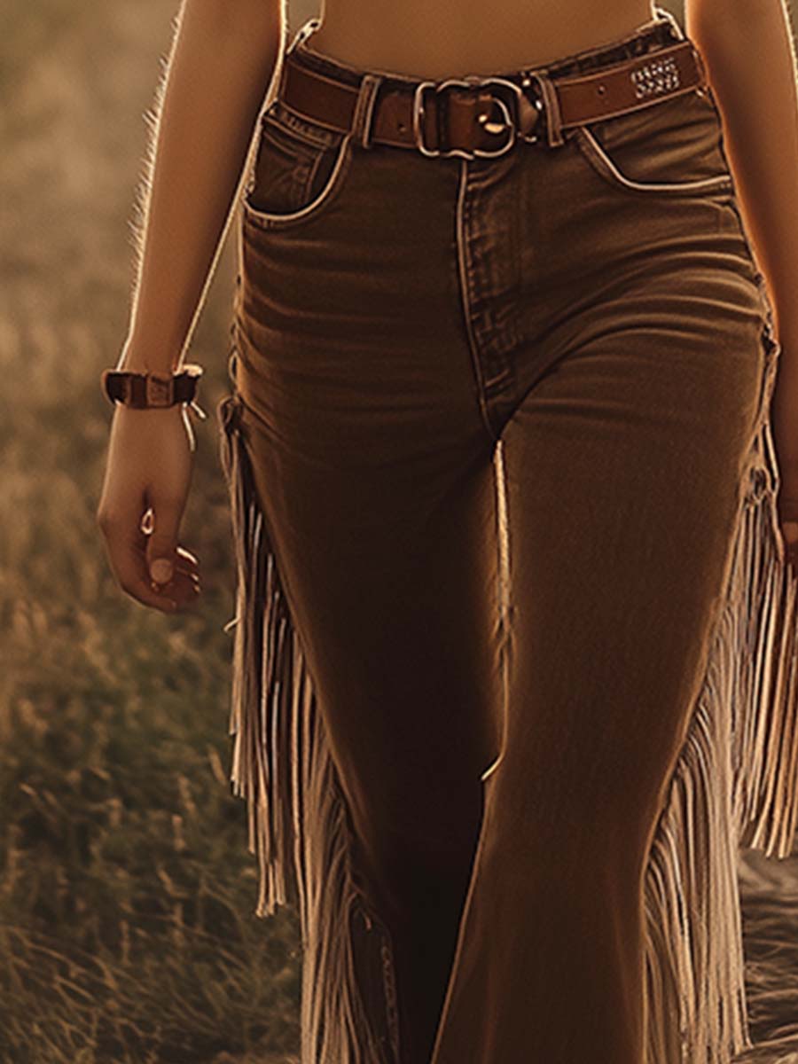 Leni | Stylische High-Waist Flare-Jeans mit Fransen
