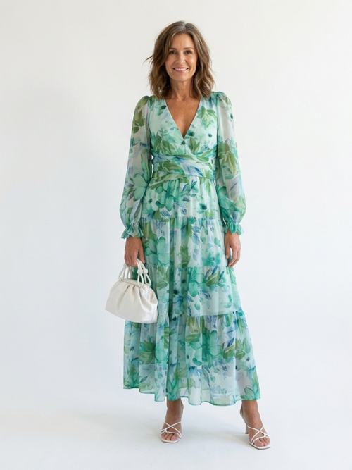 Christine | Leichtes Maxikleid mit Blumenmuster und V-Ausschnitt