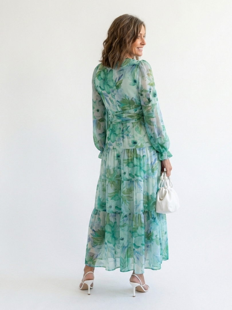 Christine | Leichtes Maxikleid mit Blumenmuster und V-Ausschnitt