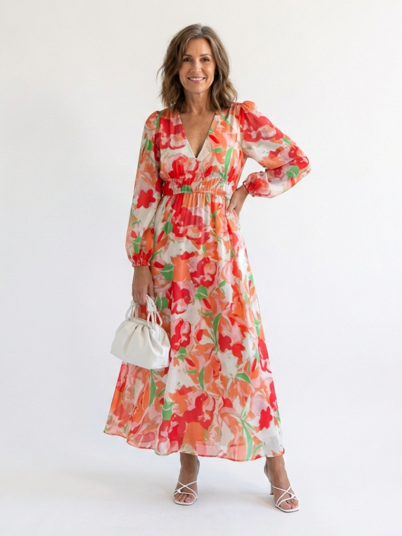 Christine | Leichtes Maxikleid mit Blumenmuster und V-Ausschnitt
