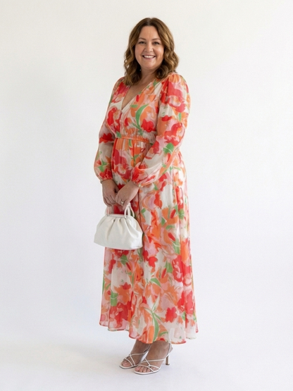 Christine | Leichtes Maxikleid mit Blumenmuster und V-Ausschnitt