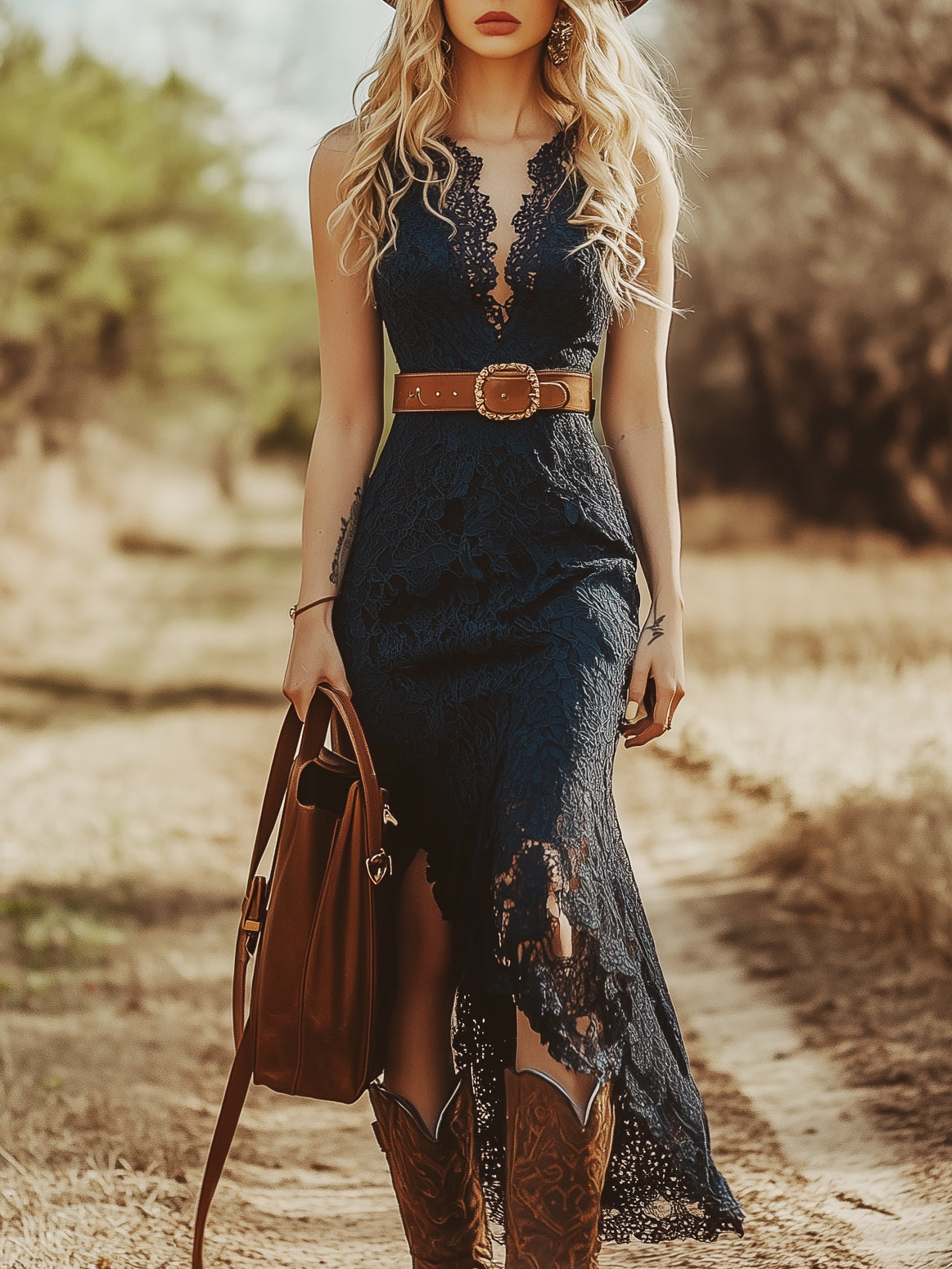 Daria | Elegantes V-Ausschnitt Midi-Kleid mit Spitze für festliche Anlässe