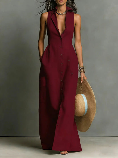 Melanie | Elegantes ärmelloses Maxi-Hemdblusenkleid für Damen