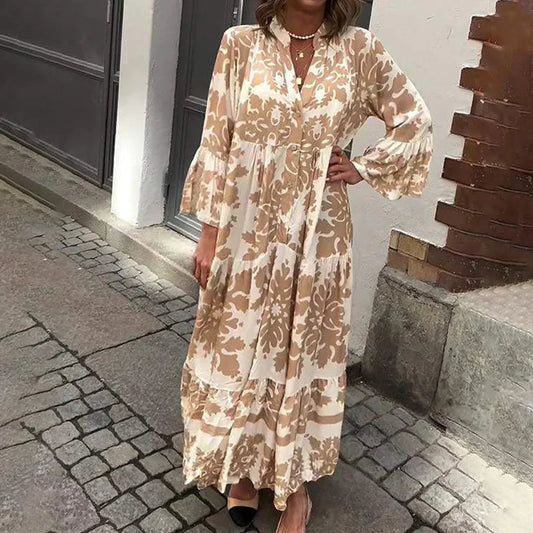 Karin | Elegantes langärmliges Midi-Kleid mit künstlerischem Paisley-Muster