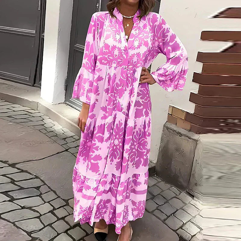 Karin | Elegantes langärmliges Midi-Kleid mit künstlerischem Paisley-Muster