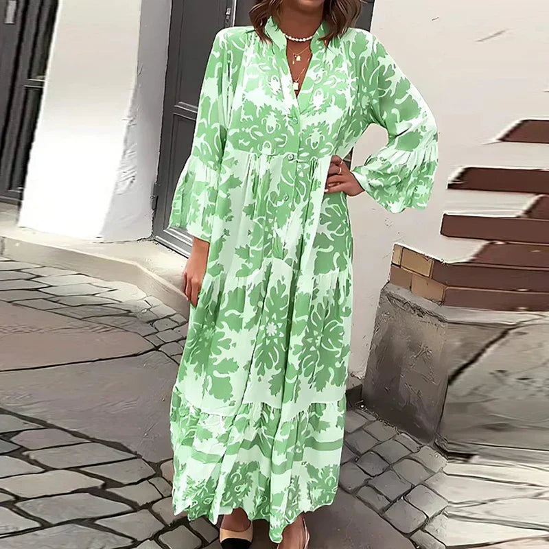 Karin | Elegantes langärmliges Midi-Kleid mit künstlerischem Paisley-Muster