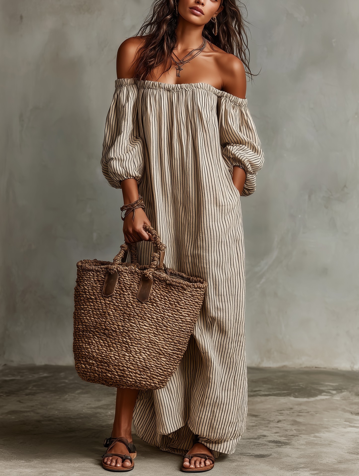 Lars | Elegant Feminin Schulterfreies Maxikleid