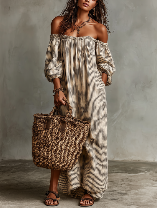 Lars | Elegant Feminin Schulterfreies Maxikleid