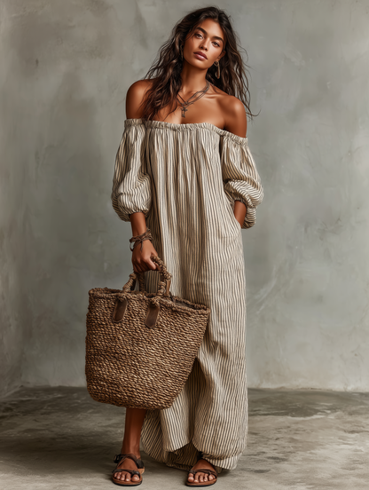 Lars | Elegant Feminin Schulterfreies Maxikleid