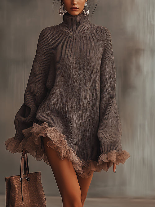 Leni | Kuscheliges Strickkleid mit Rüschensaum