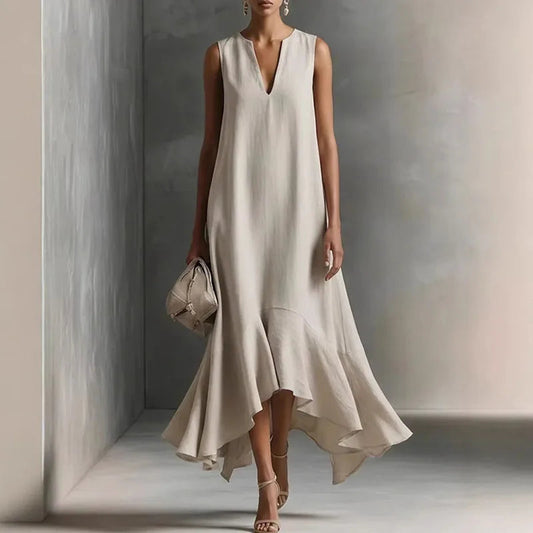 Hannah | Elegantes ärmelloses Sommerkleid mit Rüschensaum