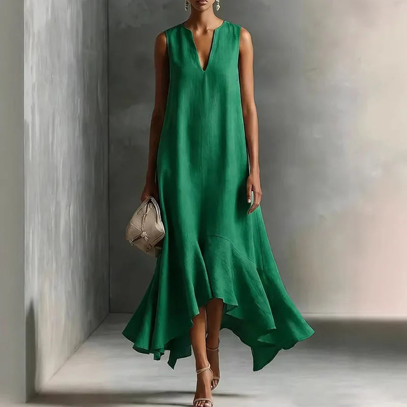 Hannah | Elegantes ärmelloses Sommerkleid mit Rüschensaum