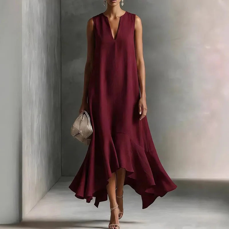 Hannah | Elegantes ärmelloses Sommerkleid mit Rüschensaum