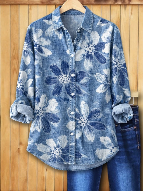 Karolin | Lässiges Jeanshemd mit floralem Print