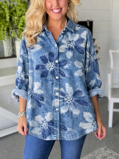 Karolin | Lässiges Jeanshemd mit floralem Print