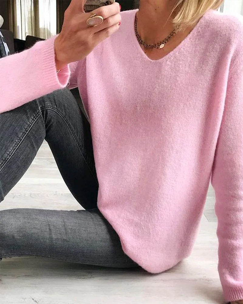 Grazia | Kuscheliger und eleganter V-Ausschnitt Strickpullover