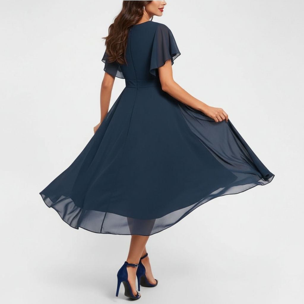 Luisa | Elegantes V-Ausschnitt Midikleid mit abgestufter Silhouette