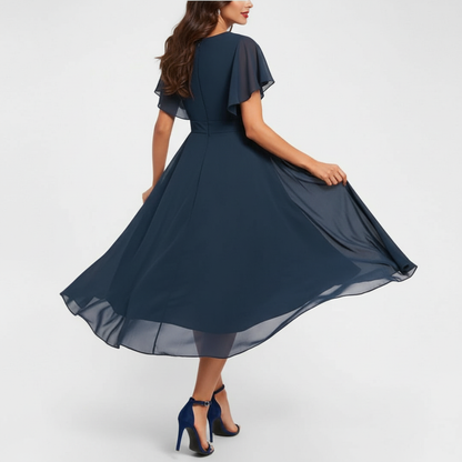 Luisa | Elegantes V-Ausschnitt Midikleid mit abgestufter Silhouette