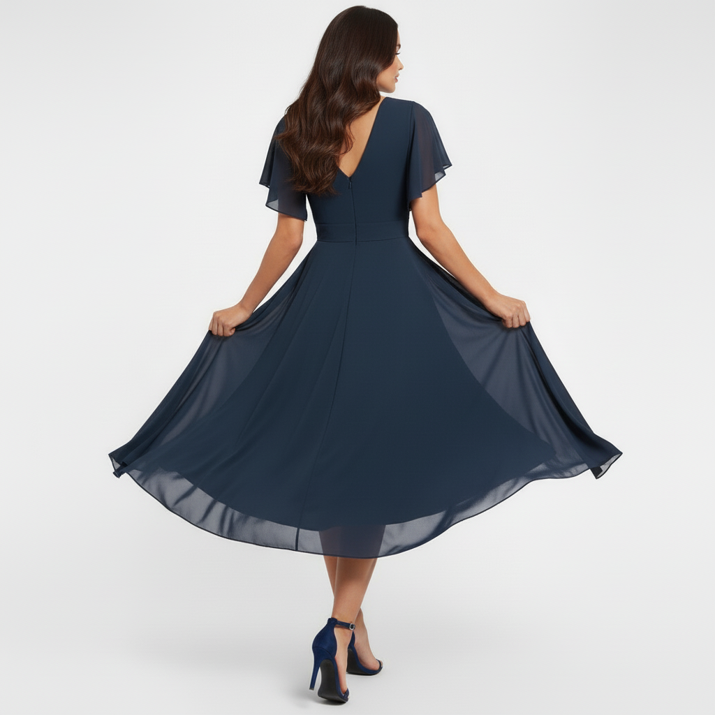 Luisa | Elegantes V-Ausschnitt Midikleid mit abgestufter Silhouette