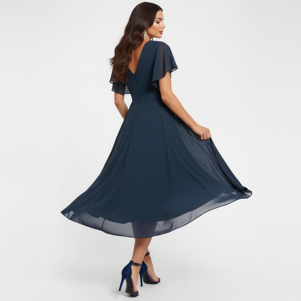 Luisa | Elegantes V-Ausschnitt Midikleid mit abgestufter Silhouette